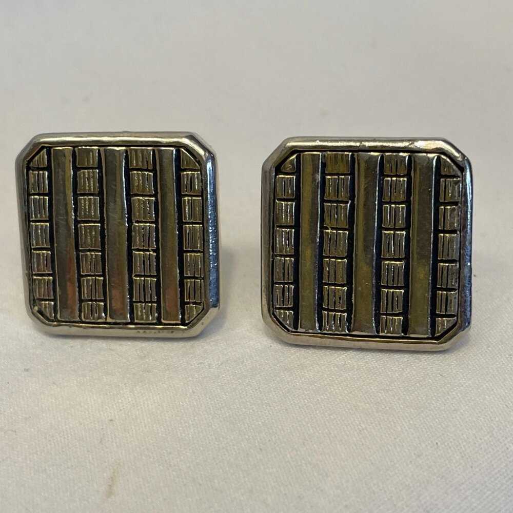 Silver/Gold-Tone Rectangular Textured Lined Patte… - image 2